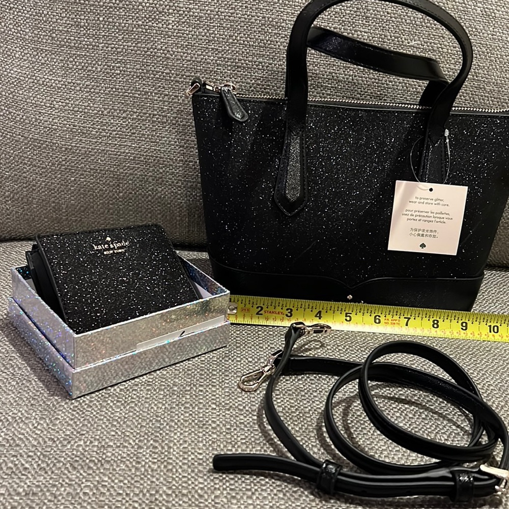 Sparkly bag & wallet NWT and box. Shoulder strap can be used as crossbody.
